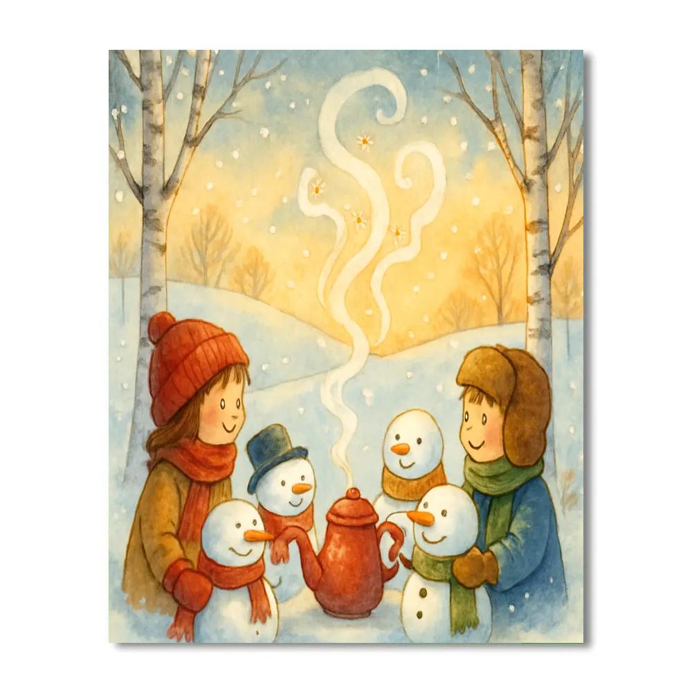 Snowman Tea Party On The Hill Number painting