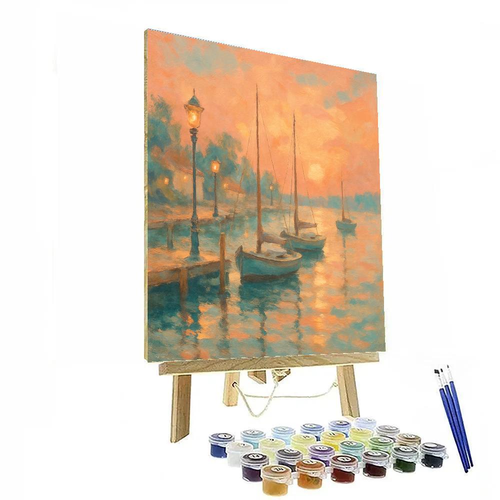 Quiet Harbor At Peach Sunset painting number kit