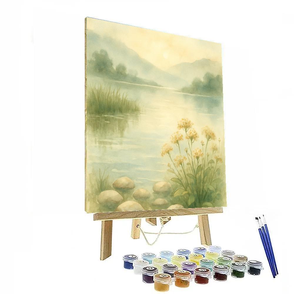 Gentle Mist Over Serene Lakeside Number painting