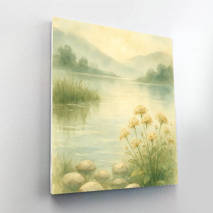 Gentle Mist Over Serene Lakeside Number painting