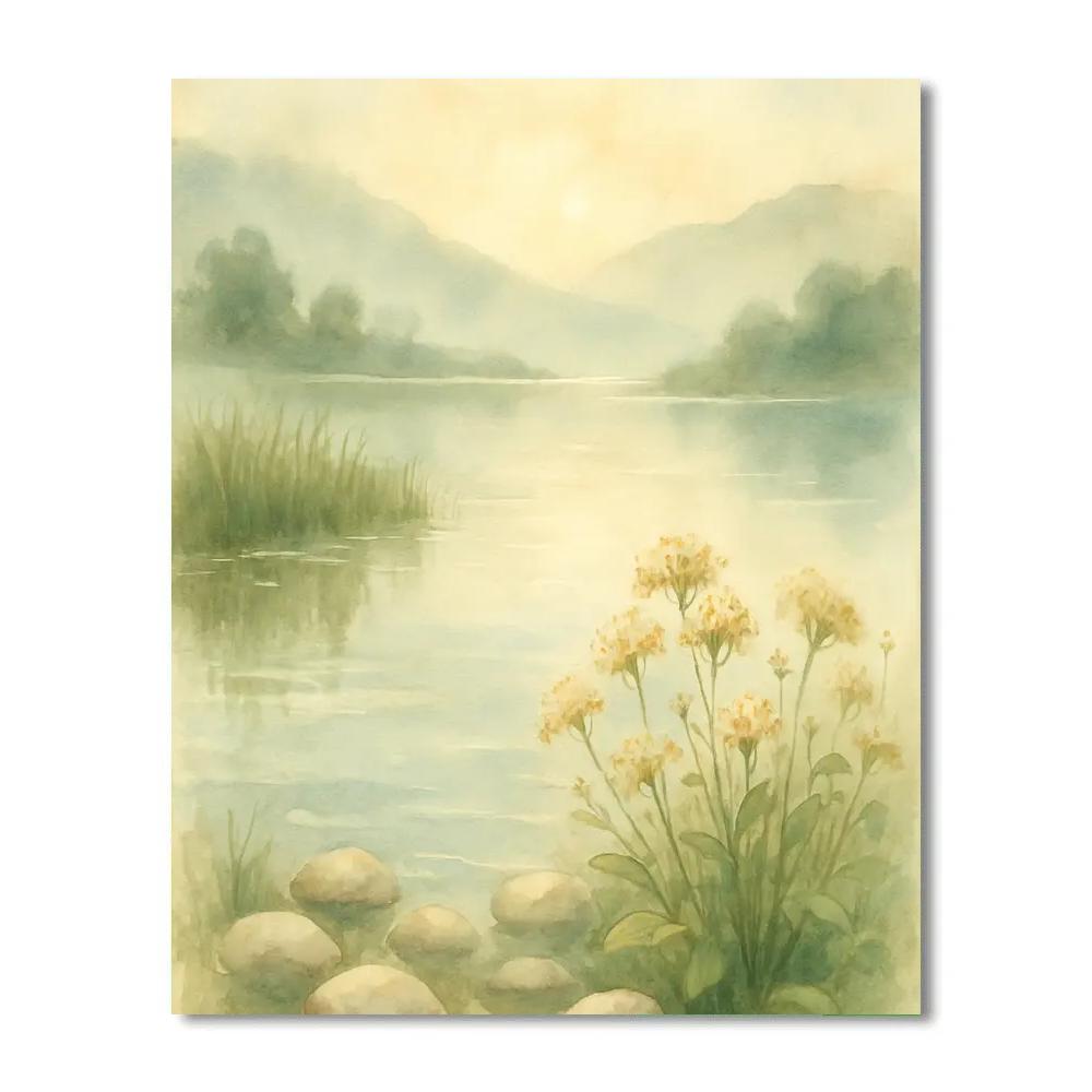 Gentle Mist Over Serene Lakeside Number painting
