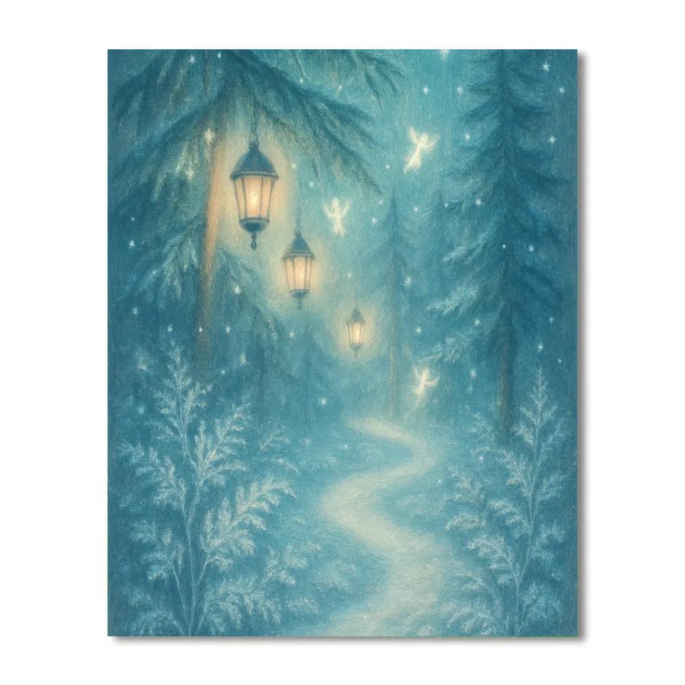 Frosted Forest Lantern Path paint by numbers