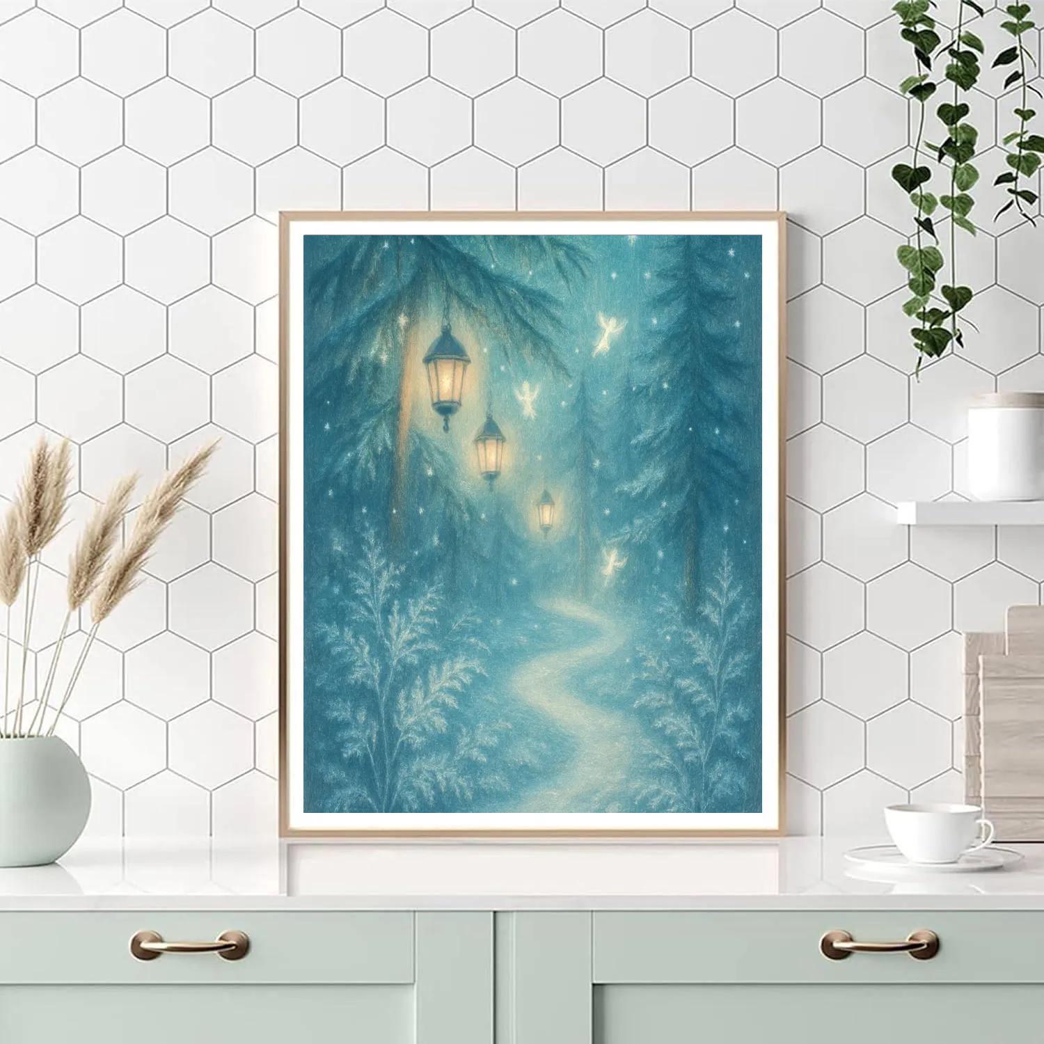 Frosted Forest Lantern Path paint by numbers