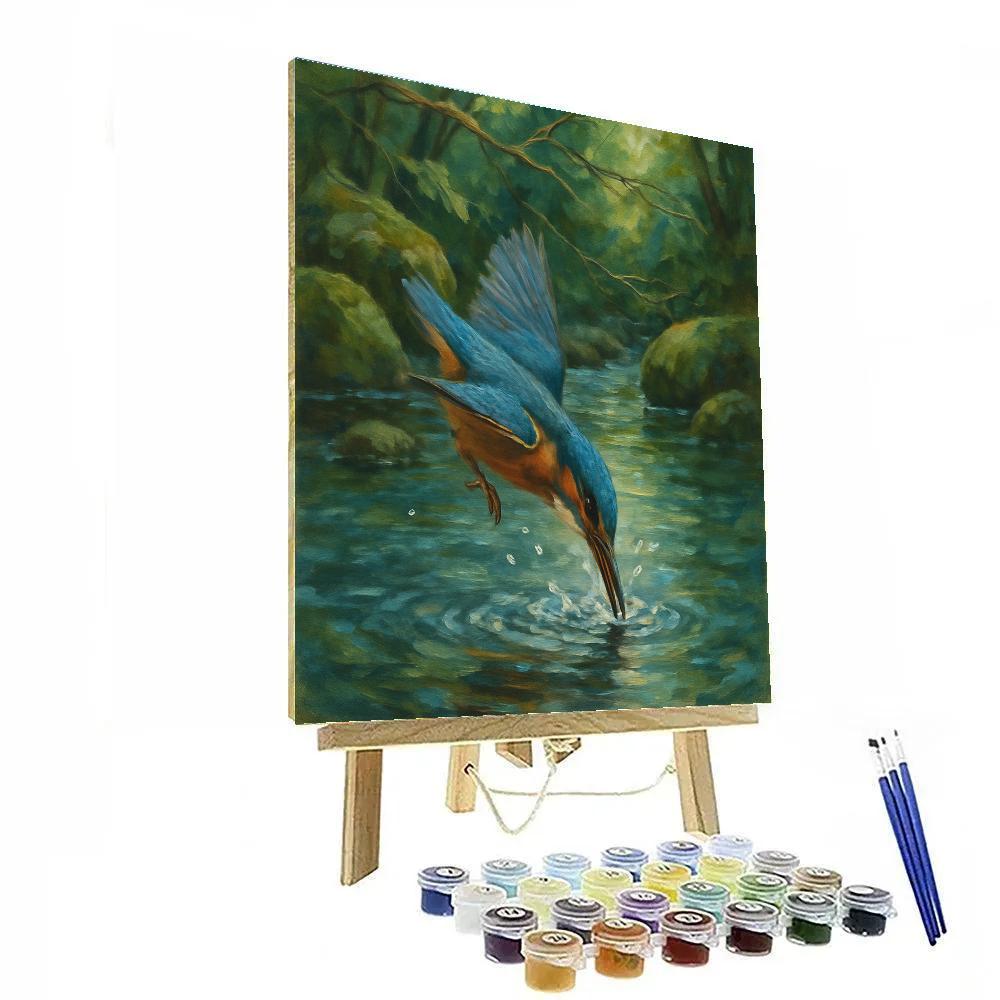 Kingfisher Diving Into A Quiet Stream paint by color