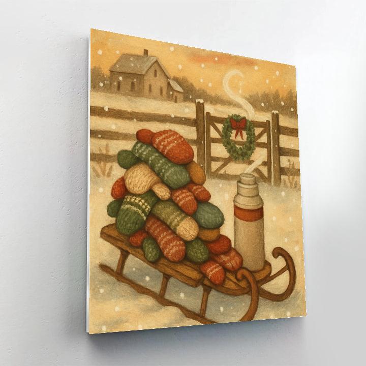 Warm Mittens On A Sled paint by color