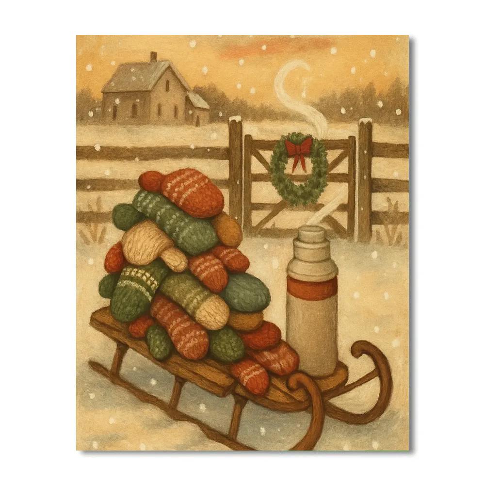 Warm Mittens On A Sled paint by color
