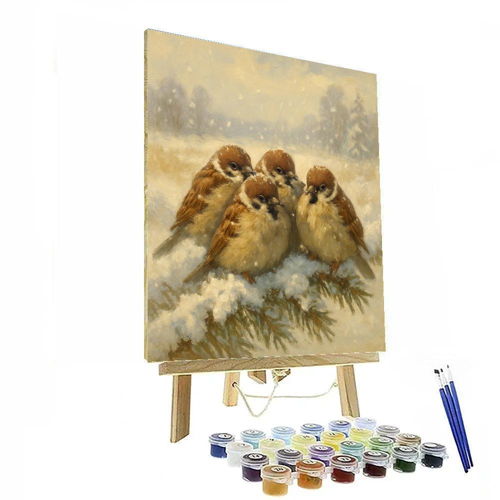 Snowy Sparrows On A Quiet Winter Branch DIY paint by numbers