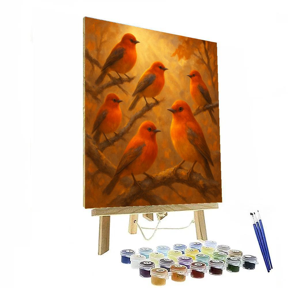 Golden Hour Songbirds Perched On Rustic Branches Paint by numbers art