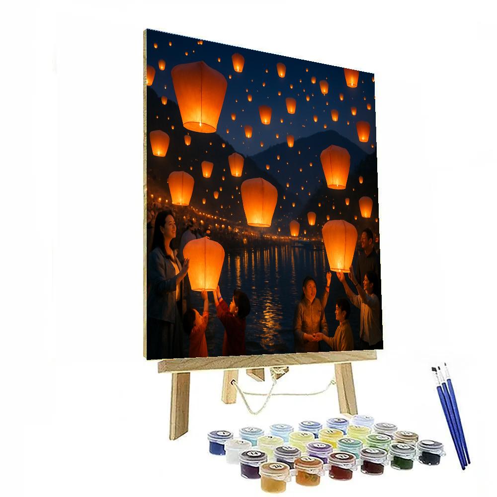 Tranquil Lantern Festival On Taiwan Riverside Number painting