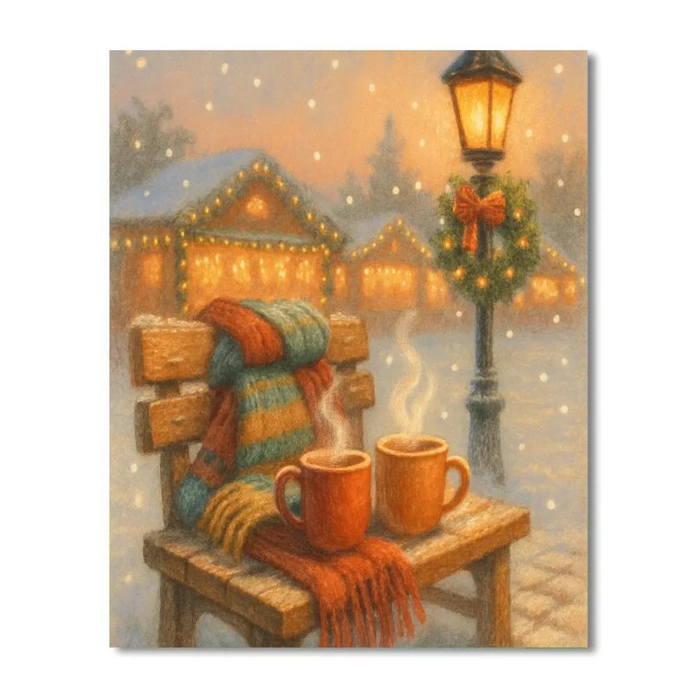 Hot Cocoa Bench By The Plaza paint by numbers