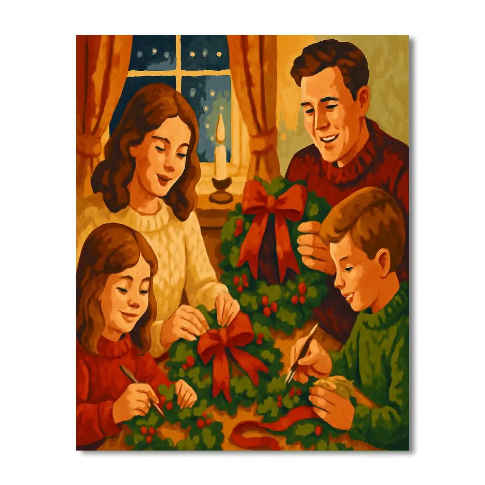 Ribboned Holly Gathering Paint by numbers art
