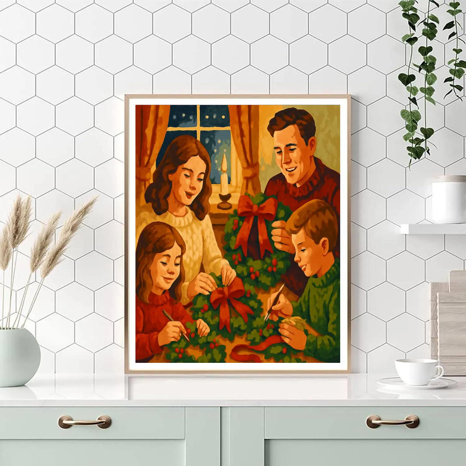 Ribboned Holly Gathering Paint by numbers art