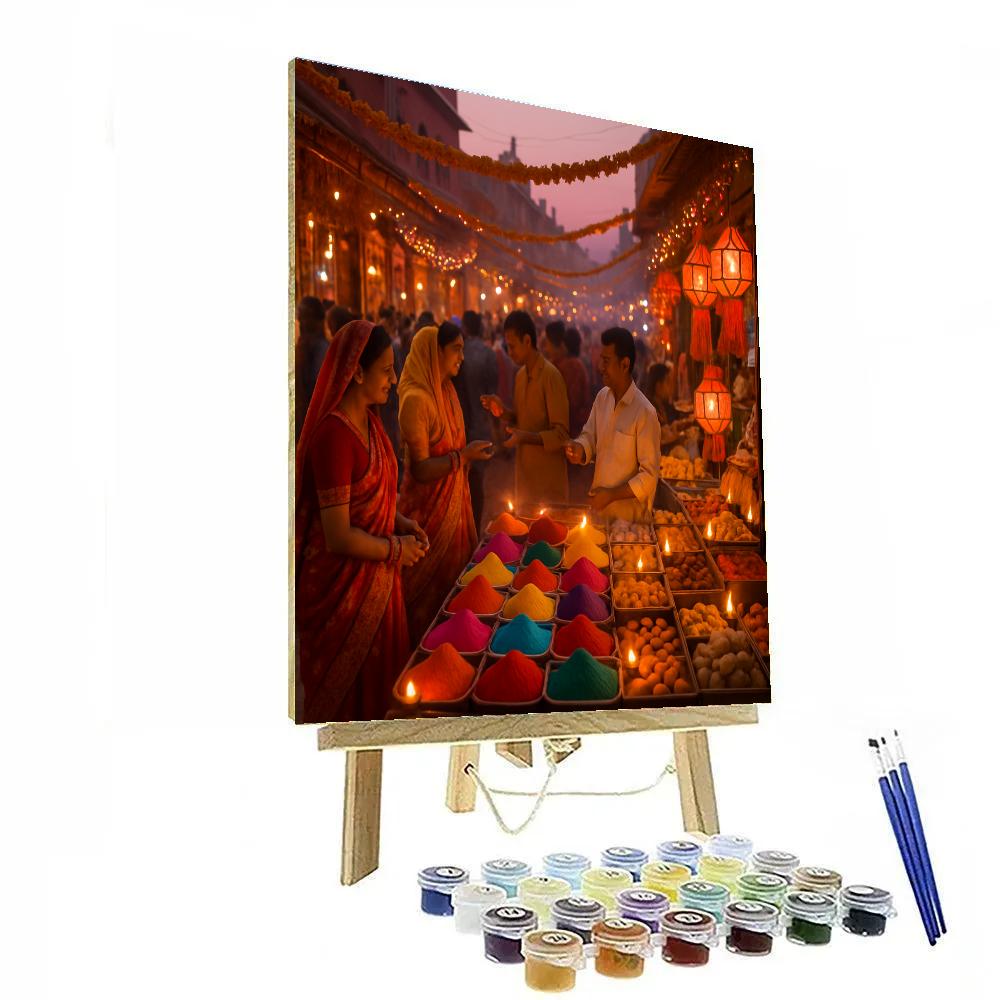 Joyful Diwali Market In Jaipur At Twilight Numbered painting kits
