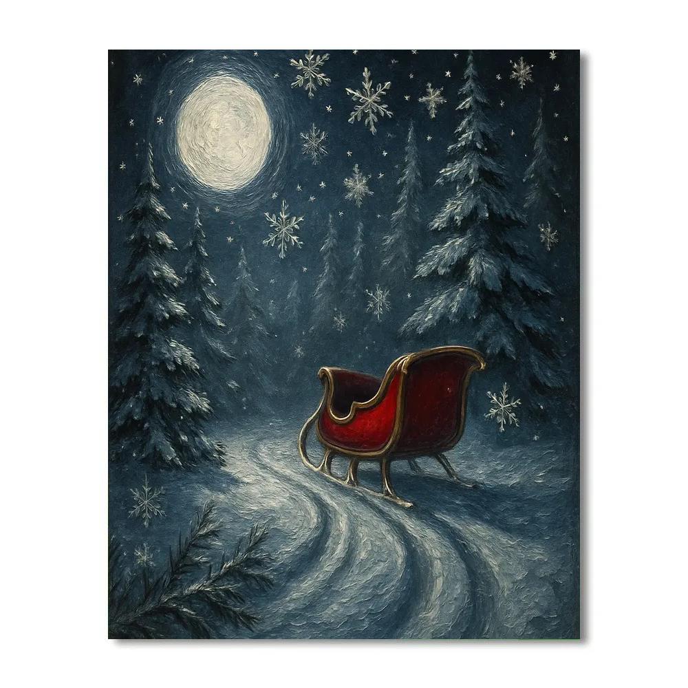 Sleigh Bells Through Moonlit Pines Number painting