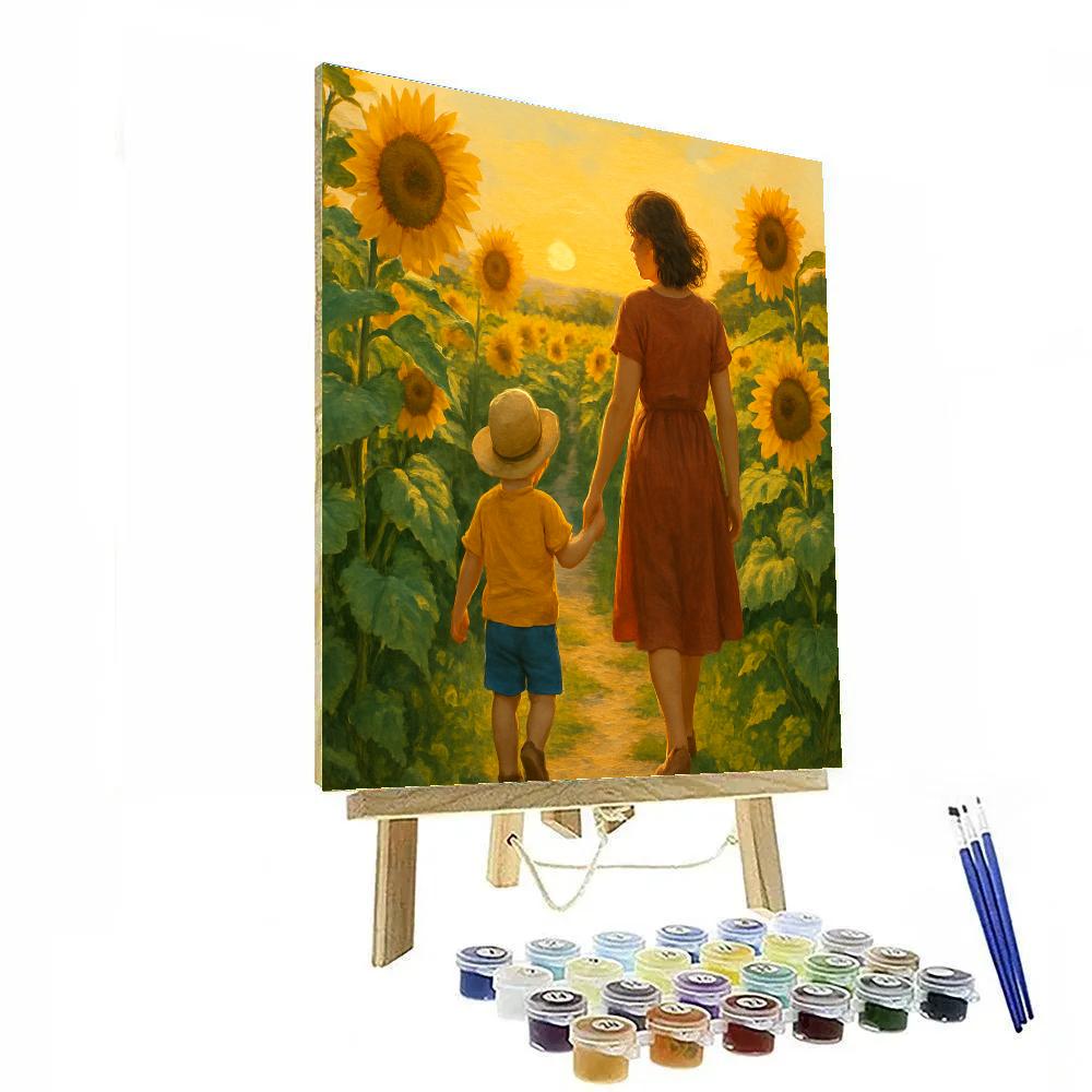 Mother And Child Under Sunflower Skies Painting by numbers kit