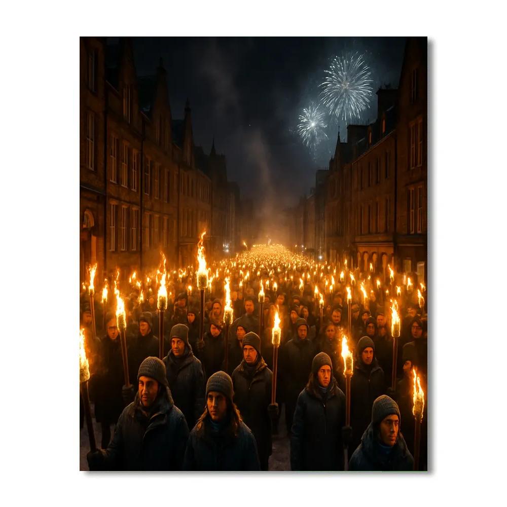 Majestic Edinburgh Hogmanay Torchlight Procession DIY paint by numbers