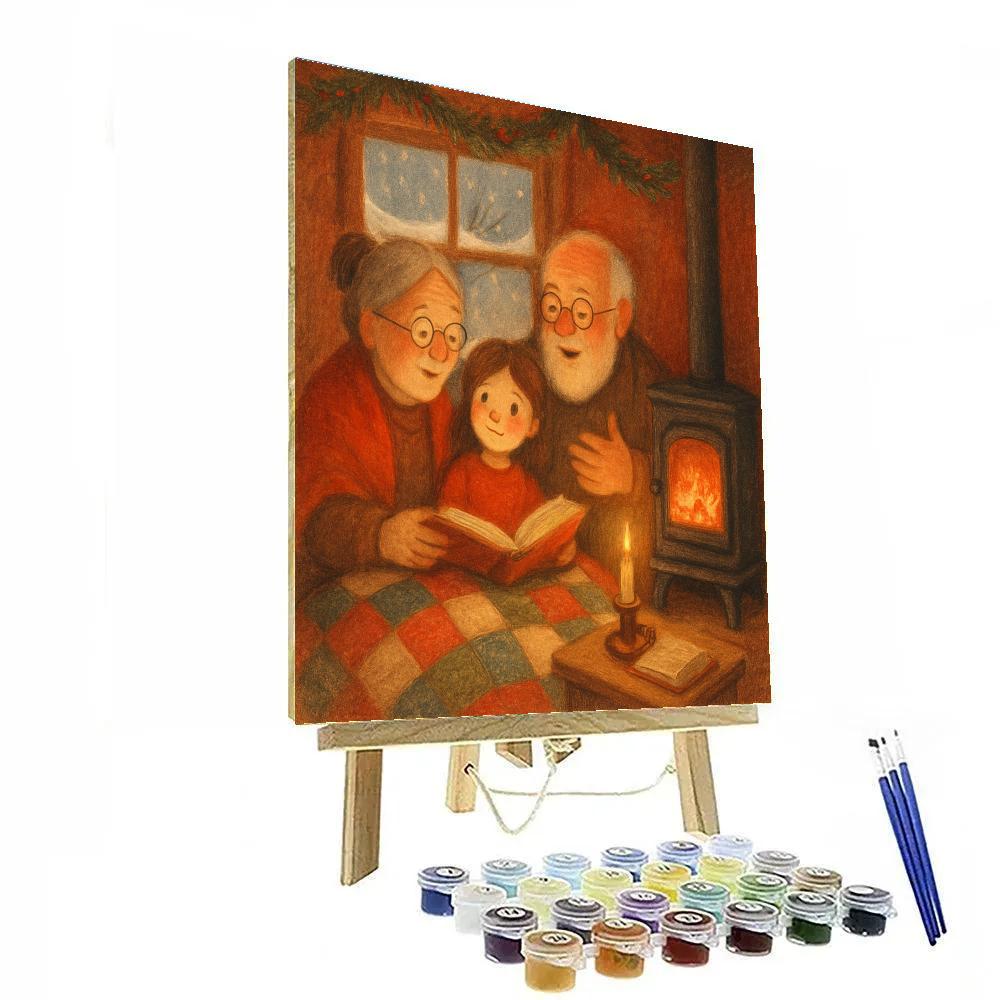Fireside Story In Snowy Attic Number painting