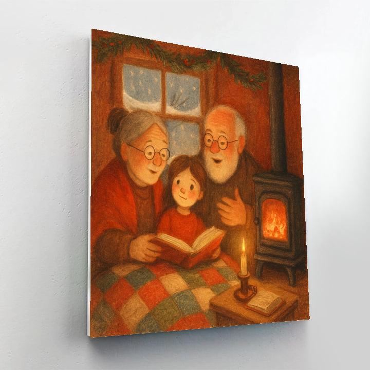 Fireside Story In Snowy Attic Number painting
