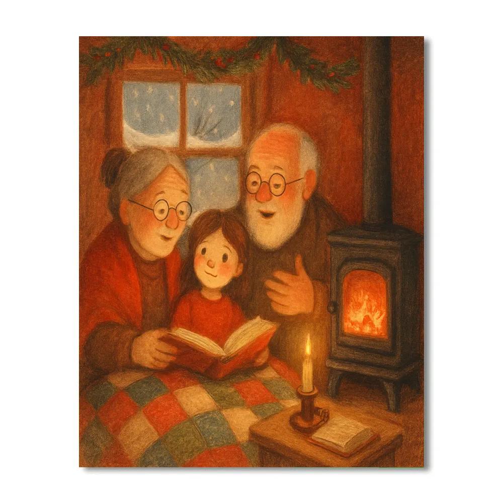 Fireside Story In Snowy Attic Number painting
