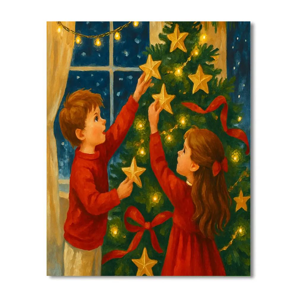 Starlit Tree Decorating Number painting