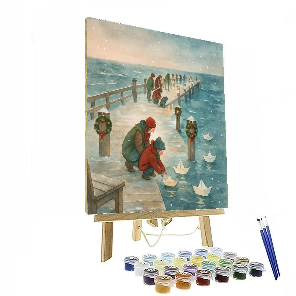 Lanterns On The Snowy Pier DIY paint by numbers