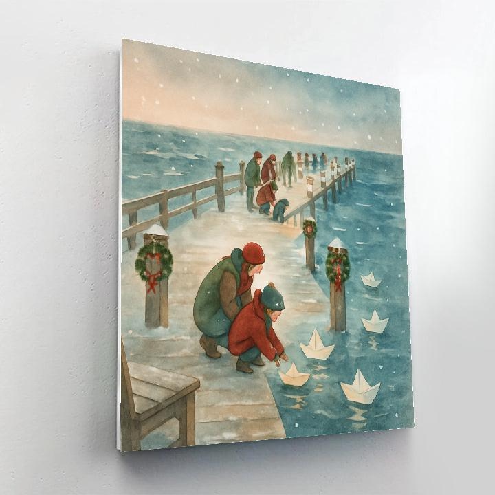 Lanterns On The Snowy Pier DIY paint by numbers