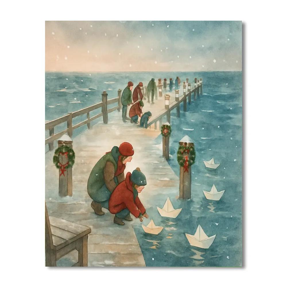 Lanterns On The Snowy Pier DIY paint by numbers