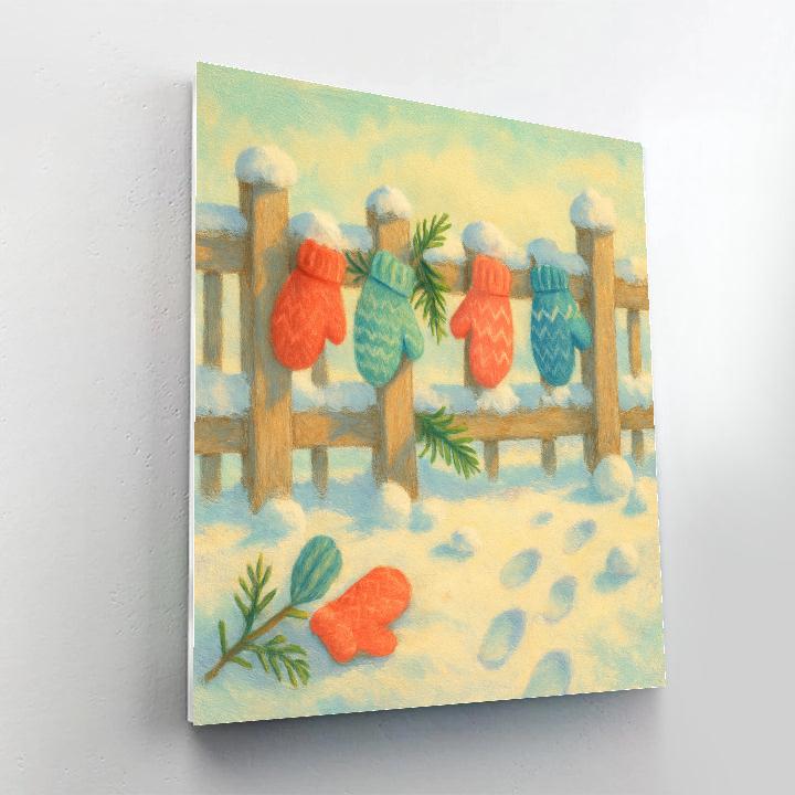 Mittens Hung On Evergreen Fence paint by color