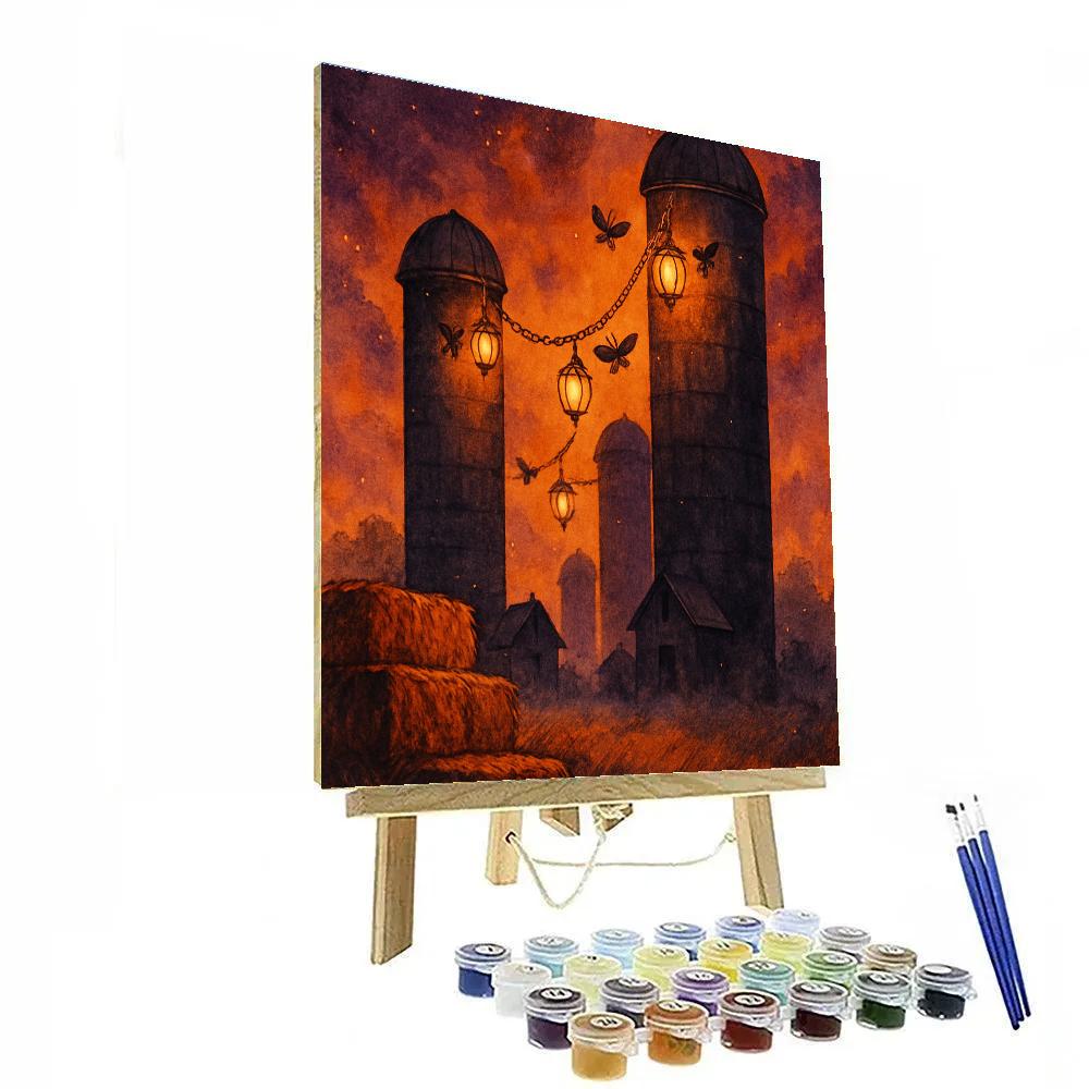 Moonlit Silo Lantern Chain Paint by numbers art