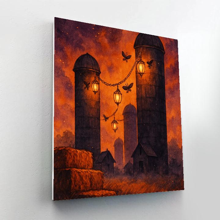 Moonlit Silo Lantern Chain Paint by numbers art