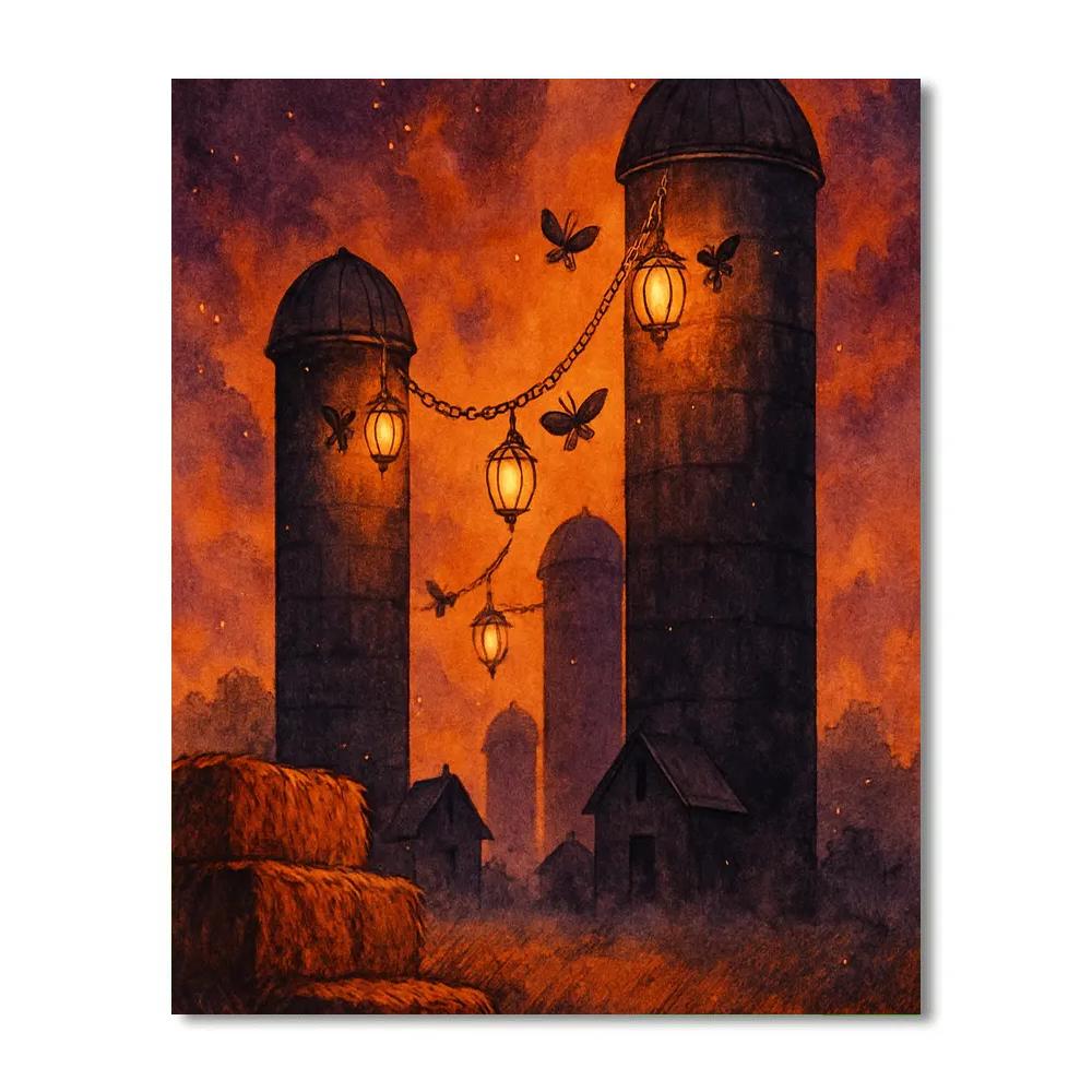 Moonlit Silo Lantern Chain Paint by numbers art