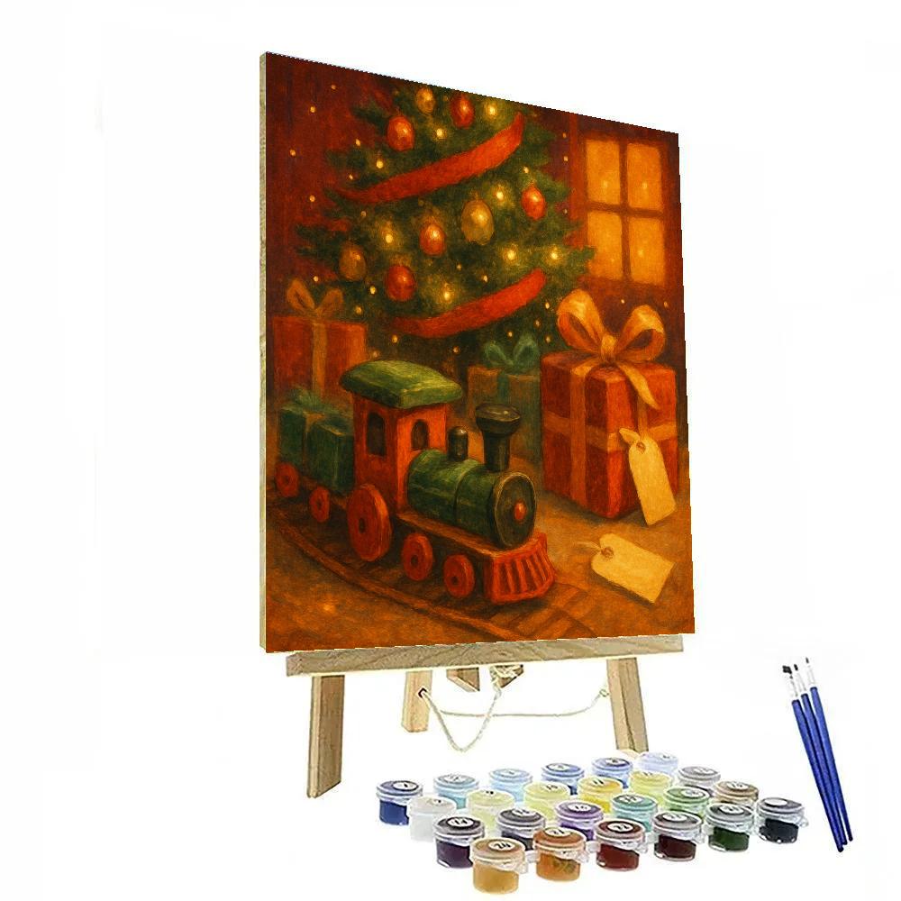 Toy Train Under The Tree Number painting