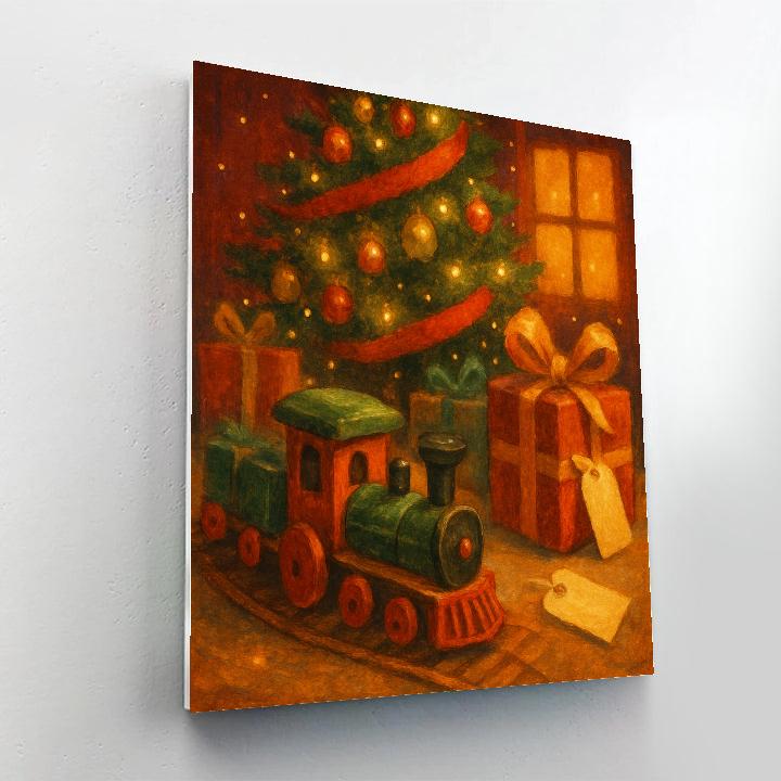 Toy Train Under The Tree Number painting