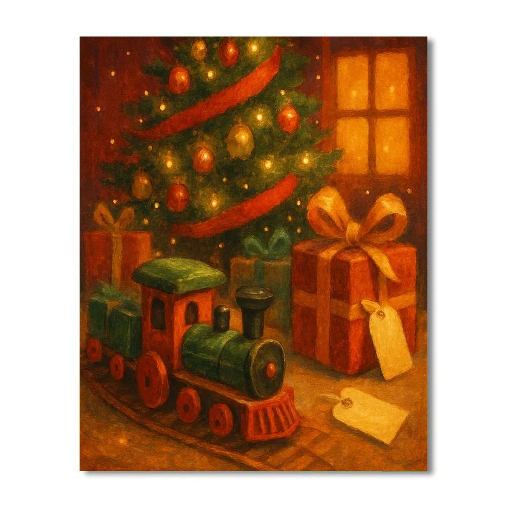 Toy Train Under The Tree Number painting