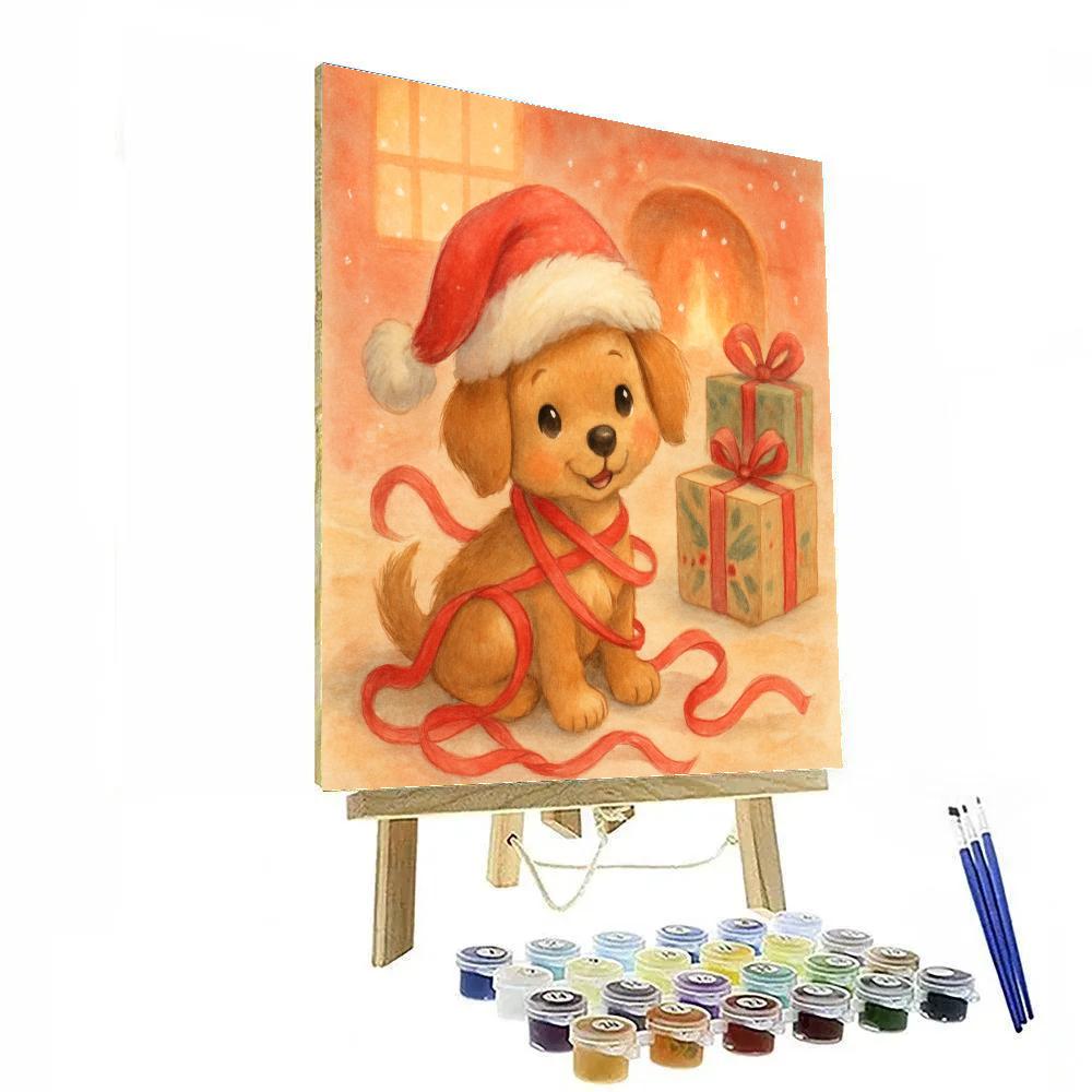 Puppy In A Santa Hat Paint by numbers art