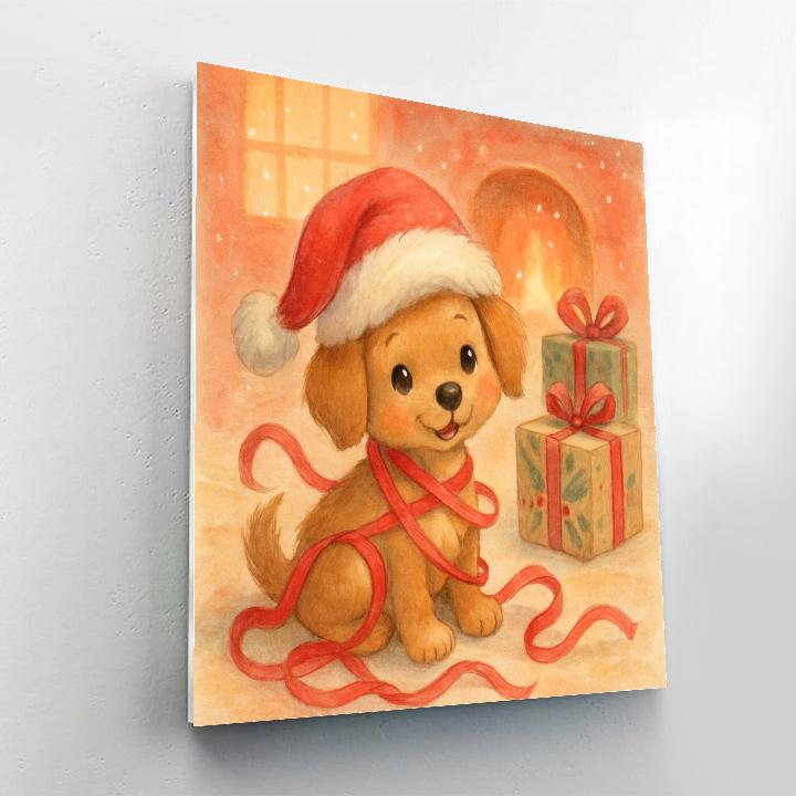 Puppy In A Santa Hat Paint by numbers art