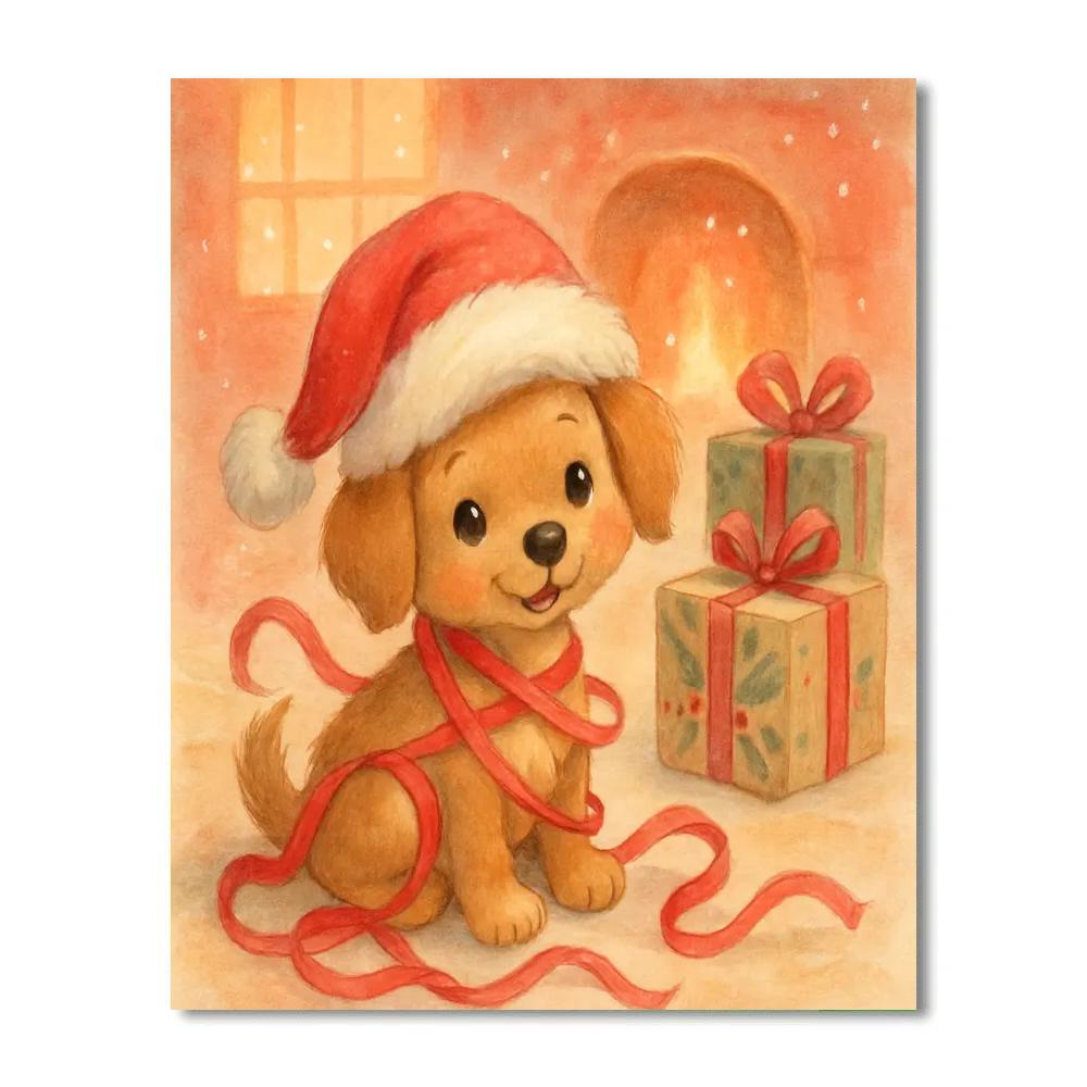 Puppy In A Santa Hat Paint by numbers art