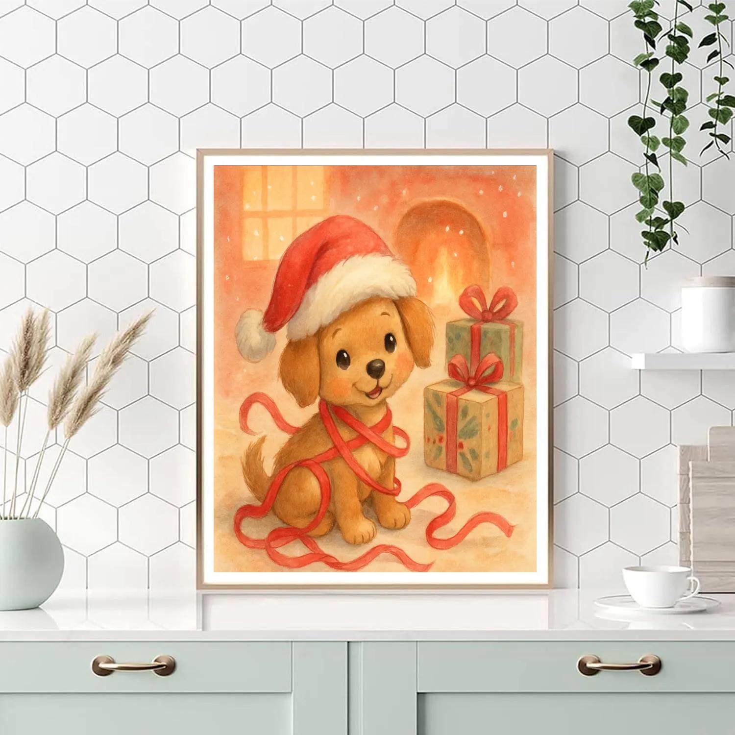 Puppy In A Santa Hat Paint by numbers art