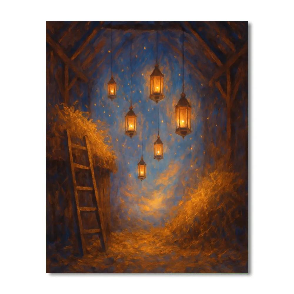 Lantern-Strewn Hayloft Dream painting number kit