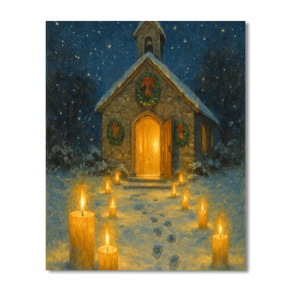 Candlelit Path To Winter Chapel Painting by numbers kit