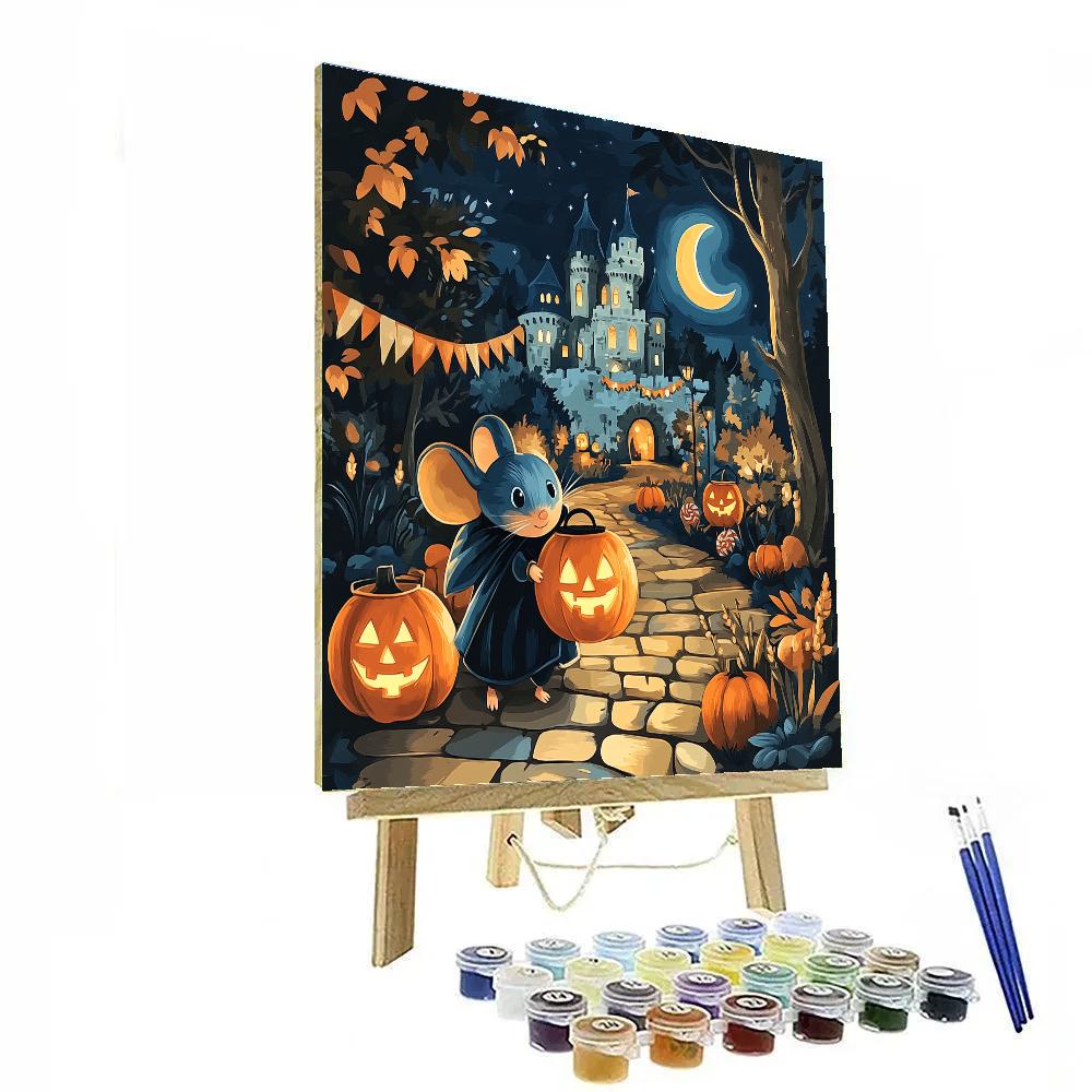 Pumpkin Lantern Parade With Enchanted Mouse paint by numbers