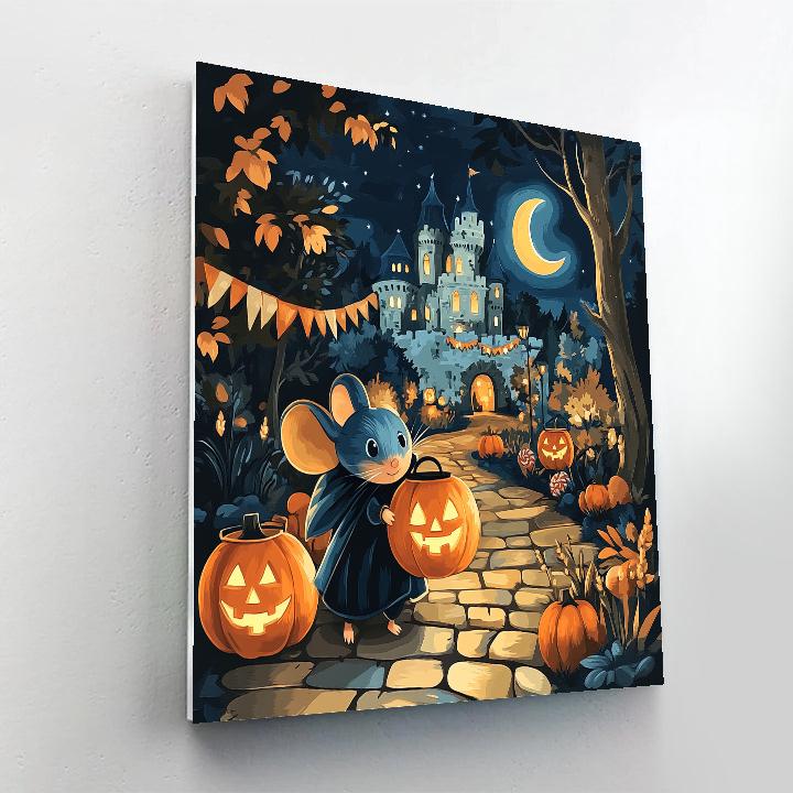 Pumpkin Lantern Parade With Enchanted Mouse paint by numbers
