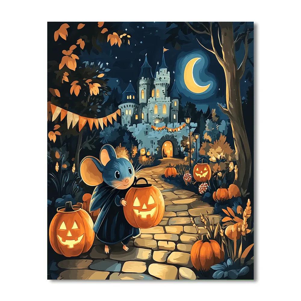 Pumpkin Lantern Parade With Enchanted Mouse paint by numbers