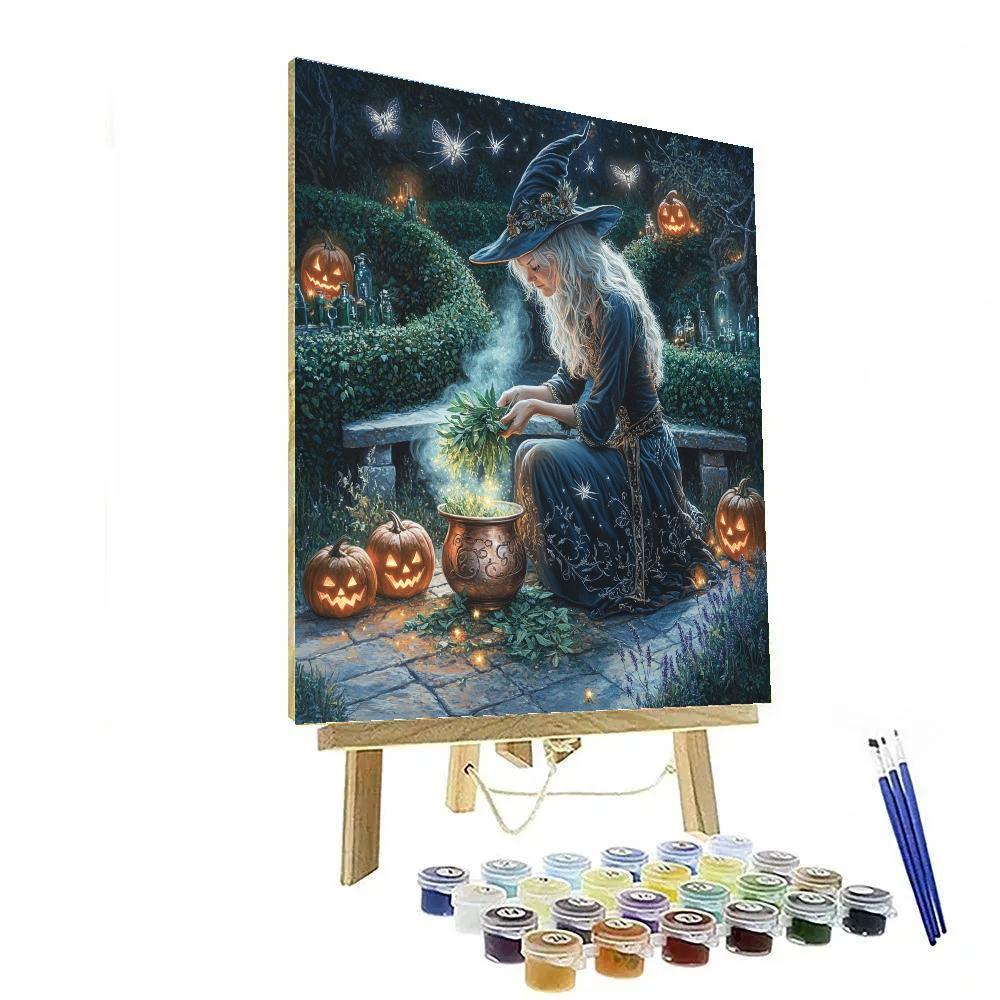 Witch Apothecary In Halloween Garden Number painting