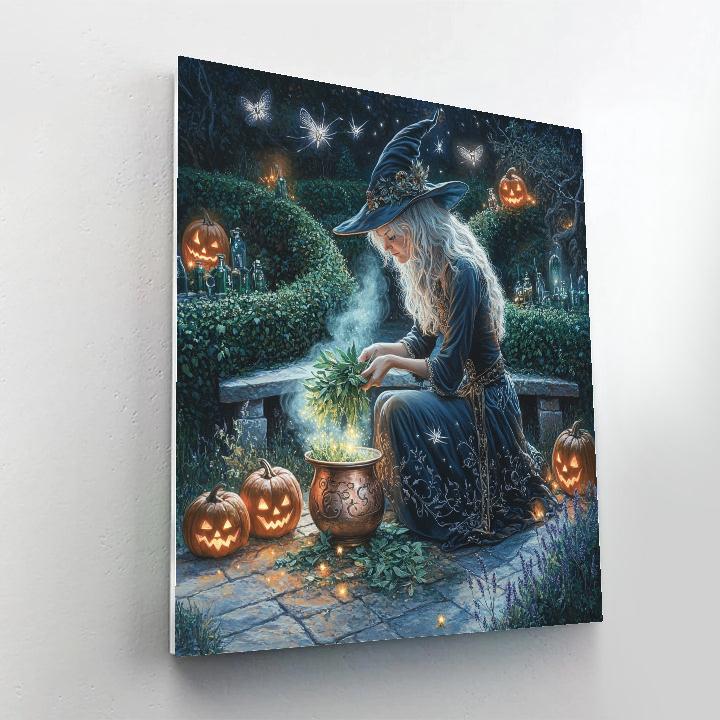 Witch Apothecary In Halloween Garden Number painting