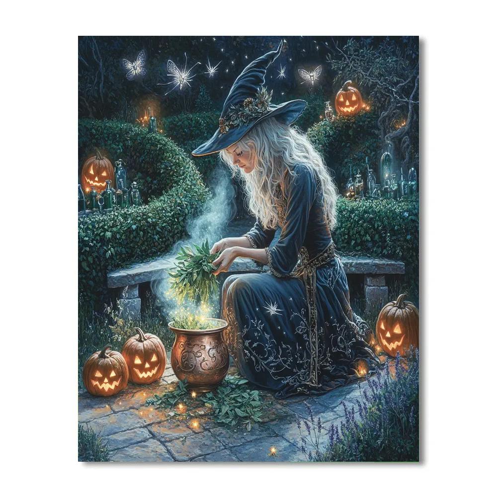 Witch Apothecary In Halloween Garden Number painting