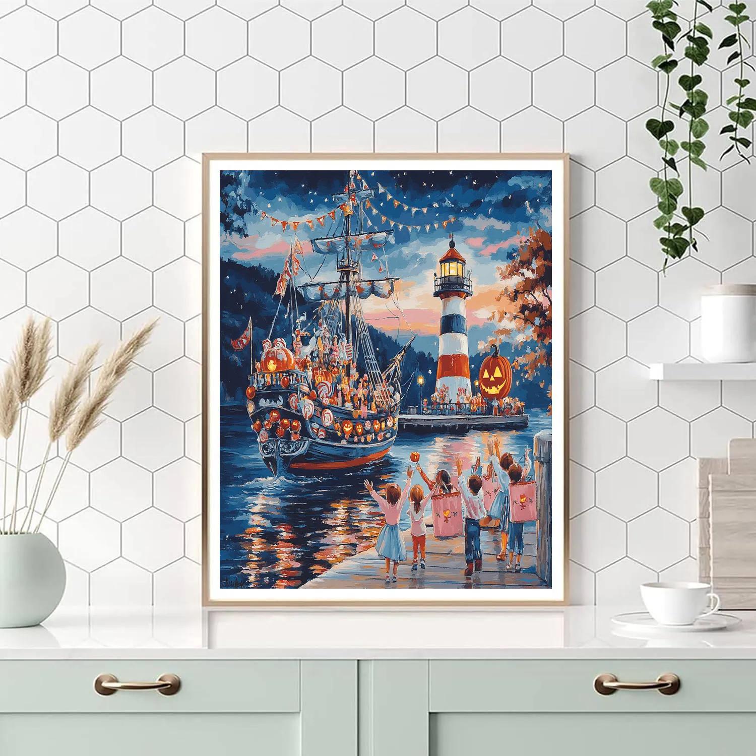Spectral Sailors On The Haunted Harbor painting number kit
