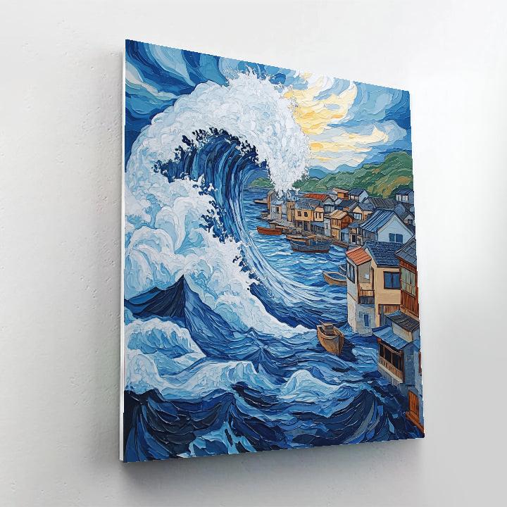 Hokusai Inspired Great Wave Over Harbor Paint by numbers art