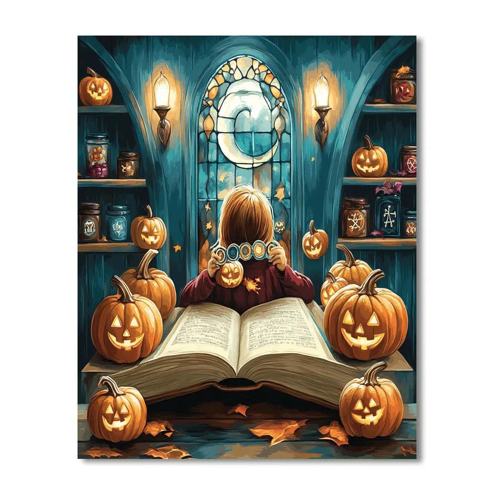 Enchanted Library Of Spells And Pumpkins Paint by numbers kits