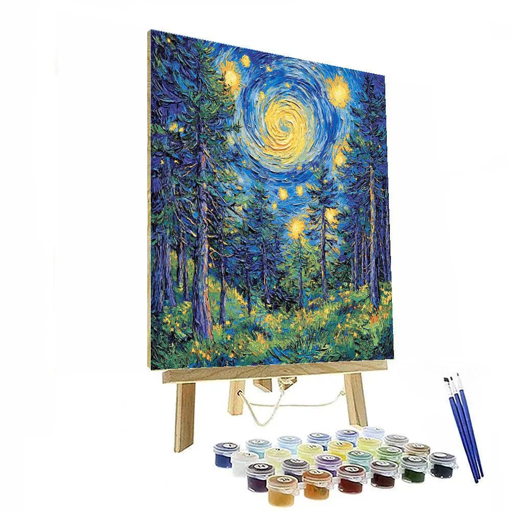 Van Gogh Inspired Starry Forest Landscape DIY paint by numbers